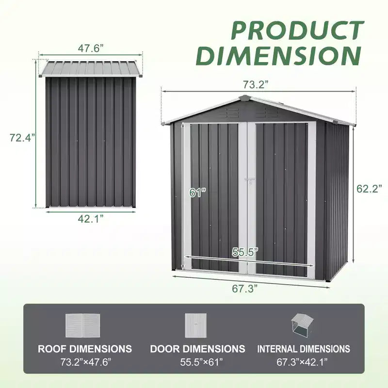 Abri de jardin en métal 6x4 pieds avec porte verrouillable et ventilation, étanche