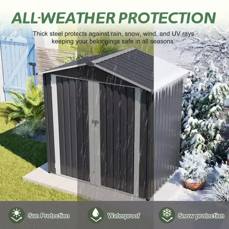 Abri de jardin en métal 6x4 pieds avec porte verrouillable et ventilation, étanche
