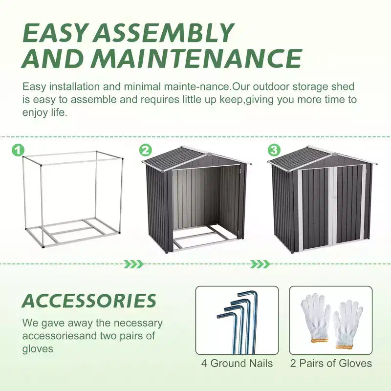 Abri de jardin en métal 6x4 pieds avec porte verrouillable et ventilation, étanche