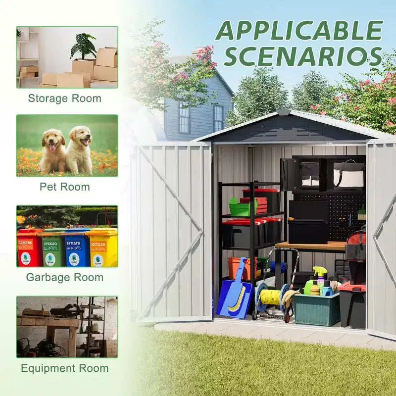 Abri de jardin en métal 6x4 pieds avec porte verrouillable et ventilation, étanche