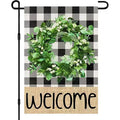 Lomsoe Welcome Spring Garden Flag Buffalo Plaid Wreath Seasonal Sign Welcome Yard Flag Spring Farmhouse Holiday Outdoor Decor Single Side 12x18Inch