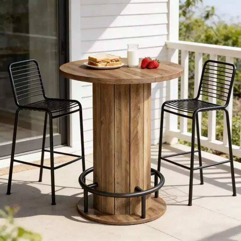 NAYSAYE Patio End Table Small Meeting Bar Table Round Dining Table with Fence-Style Base for Compact Spaces, 31.52*31.52*39.4