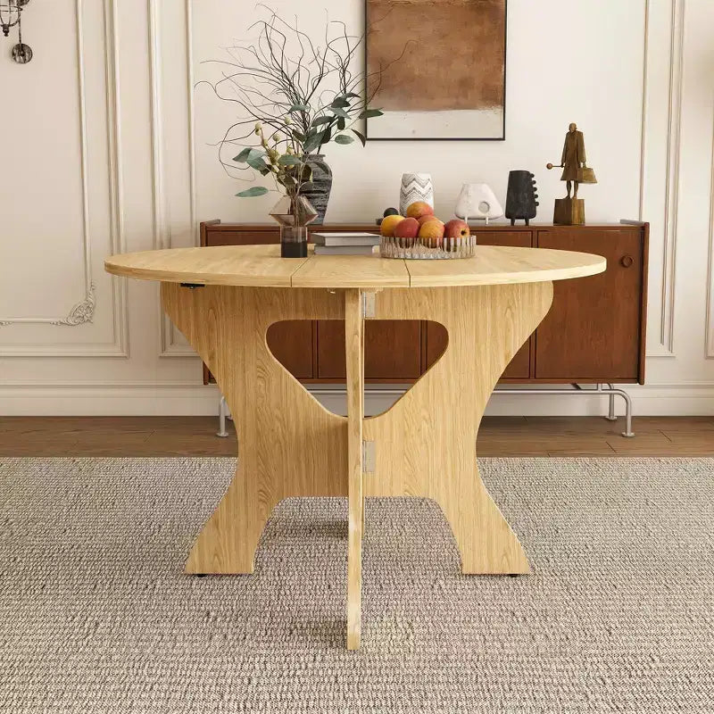 Table de salle à manger pliante de 109 cm avec placage chêne sauvage, gain de place, design multi-scénario pour utilisation intérieure et extérieure, 110 x 110 x 75 cm