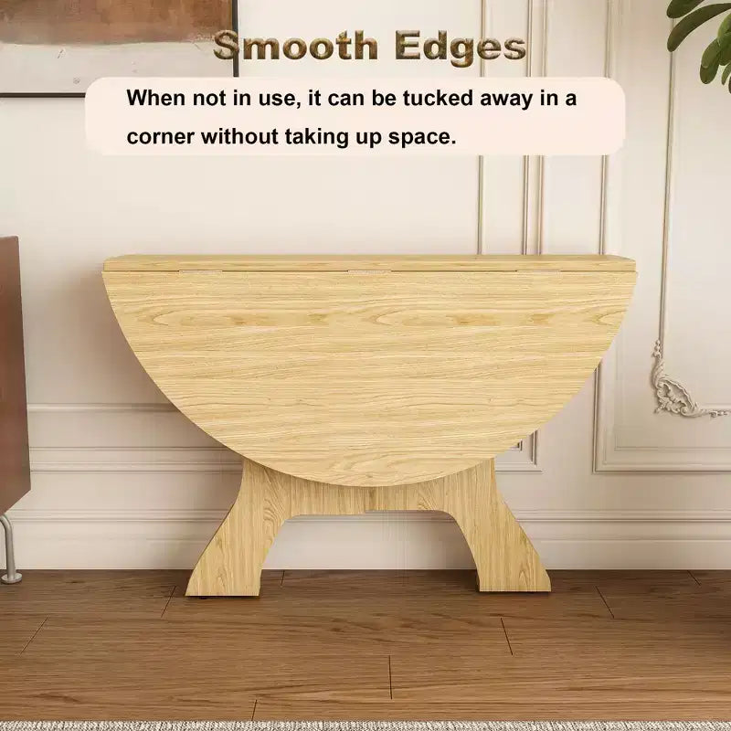 Table de salle à manger pliante de 109 cm avec placage chêne sauvage, gain de place, design multi-scénario pour utilisation intérieure et extérieure, 110 x 110 x 75 cm