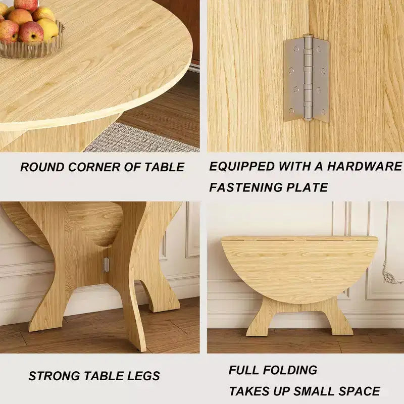 Table de salle à manger pliante de 109 cm avec placage chêne sauvage, gain de place, design multi-scénario pour utilisation intérieure et extérieure, 110 x 110 x 75 cm