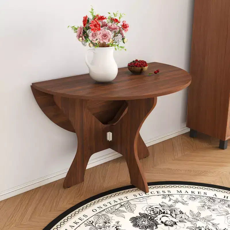 Table de salle à manger pliante de 109 cm avec placage chêne sauvage, gain de place, design multi-scénario pour utilisation intérieure et extérieure, 110 x 110 x 75 cm