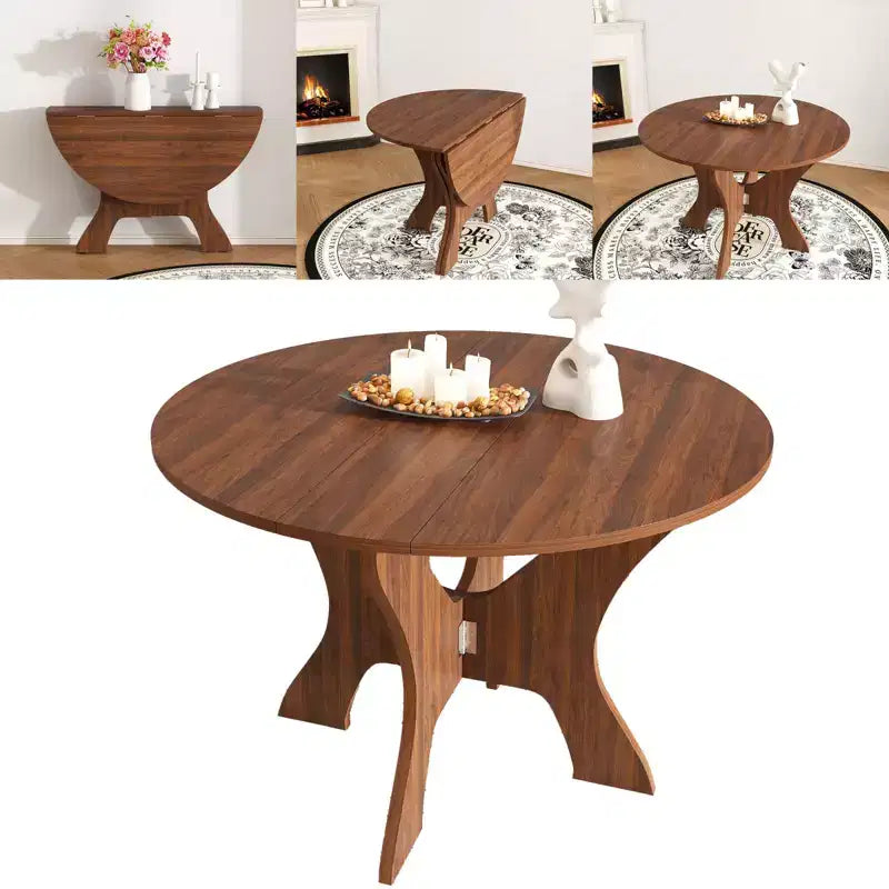 Table de salle à manger pliante de 109 cm avec placage chêne sauvage, gain de place, design multi-scénario pour utilisation intérieure et extérieure, 110 x 110 x 75 cm