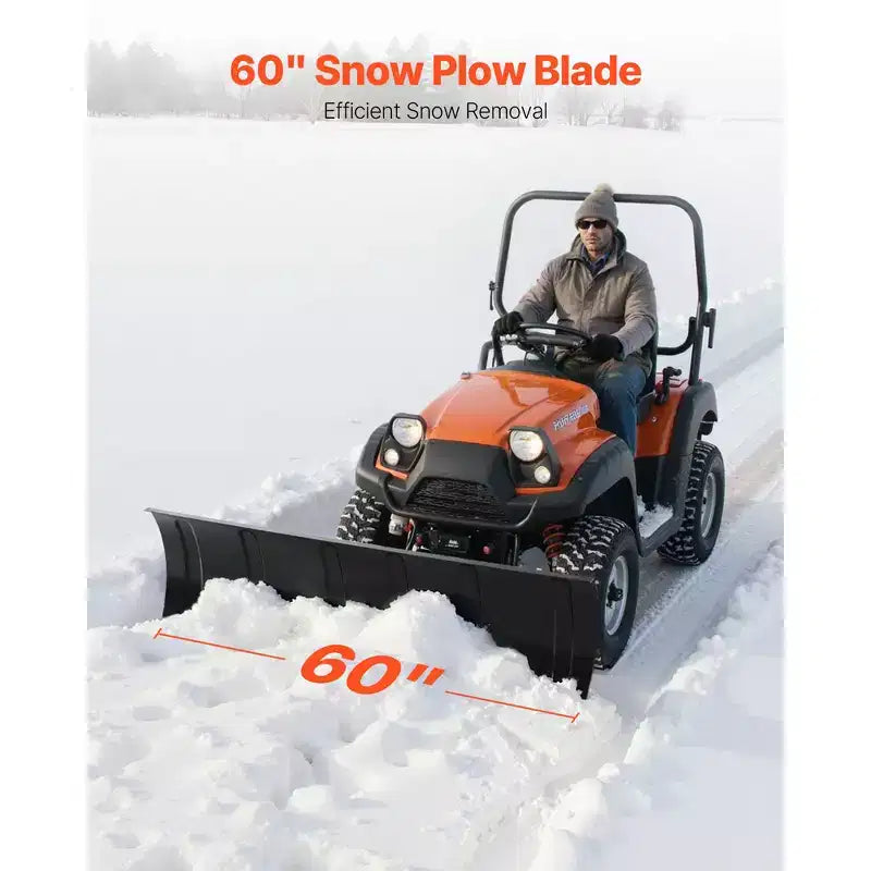 Kit de déneigement, Attache de chasse-neige universelle de 60 po, Réglable en hauteur et de gauche à droite, Détachable rapidement, Lame racleuse en acier pour VTT, 3 options de montage, Noir