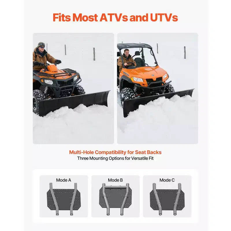 Kit de déneigement, Attache de chasse-neige universelle de 60 po, Réglable en hauteur et de gauche à droite, Détachable rapidement, Lame racleuse en acier pour VTT, 3 options de montage, Noir