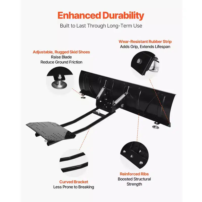 Kit de déneigement, Attache de chasse-neige universelle de 60 po, Réglable en hauteur et de gauche à droite, Détachable rapidement, Lame racleuse en acier pour VTT, 3 options de montage, Noir