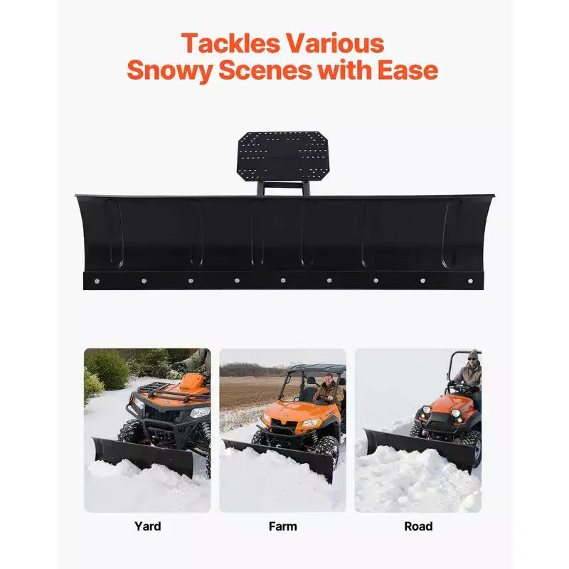 Kit de déneigement, Attache de chasse-neige universelle de 60 po, Réglable en hauteur et de gauche à droite, Détachable rapidement, Lame racleuse en acier pour VTT, 3 options de montage, Noir