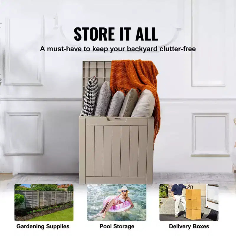 Boîte de rangement extérieure, coffre de pont en résine, armoire de rangement étanche pour jouets et serviettes de jardin, grise