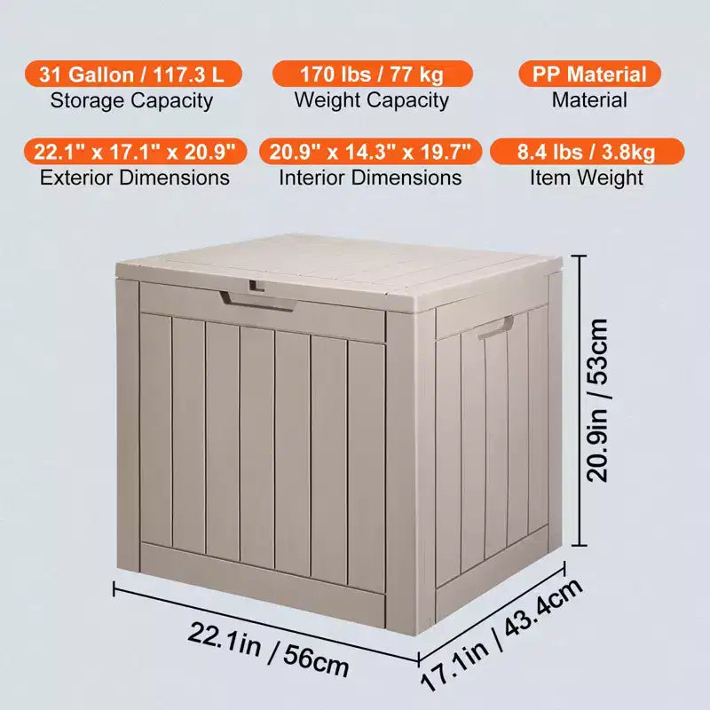 Boîte de rangement extérieure, coffre de pont en résine, armoire de rangement étanche pour jouets et serviettes de jardin, grise