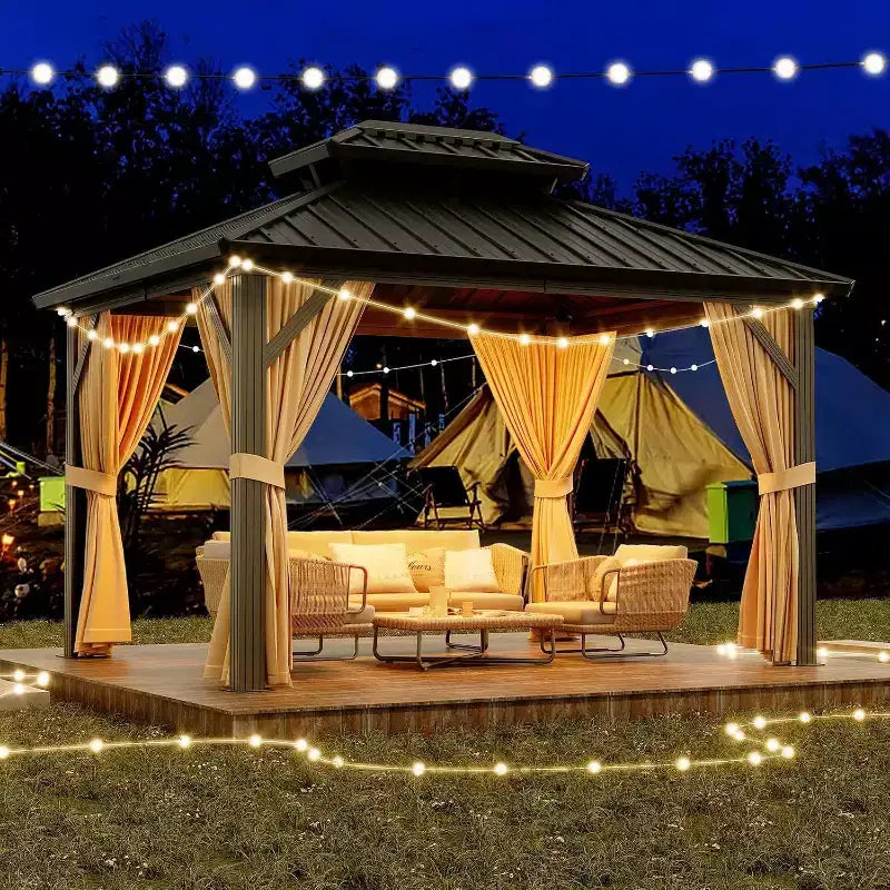 Heavy Duty Hardtop Gazebo, Galvanized Steel Double Roof Pavilion with Nettings & Curtains for Patio, Backyard, Party, Wedding & Outdoor Dining