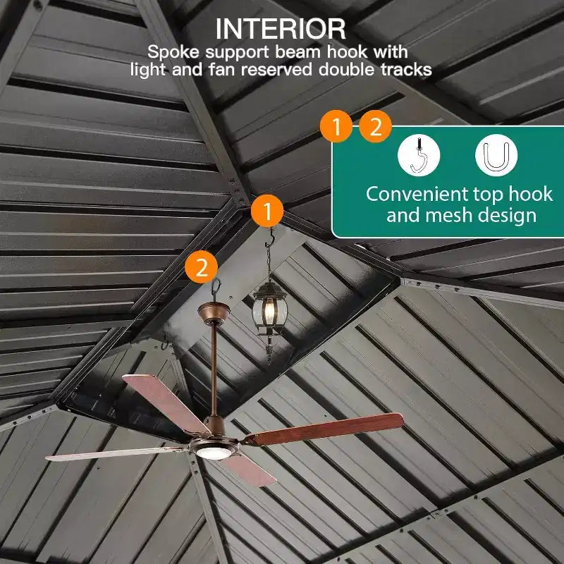 Gazébo à toit rigide robuste, pavillon à double toit en acier galvanisé avec moustiquaires et rideaux pour patio, jardin, fêtes, mariages et repas en extérieur