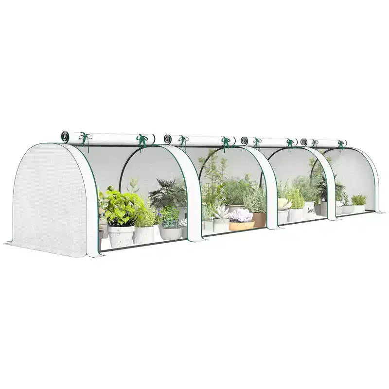 Outsunny Mini Greenhouse, Portable Greenhouse with 4 Roll-Up Doors, PE Cover