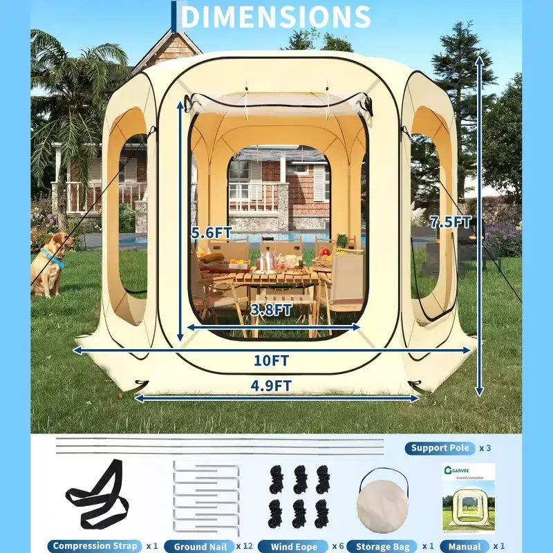 Tente Pop-Up, Tonnelle Portable avec Moustiquaire, Abri Moustiquaire 3 x 3 m avec Sac de Transport pour Patio, Jardin, Terrasse