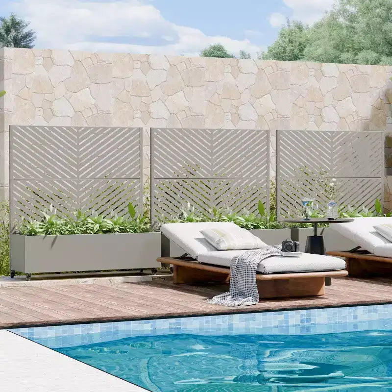 Jardinière avec écran de confidentialité en métal d'extérieur, écran décoratif autoportant avec lit de jardin surélevé, treillis pour plantes grimpantes, pot de fleurs