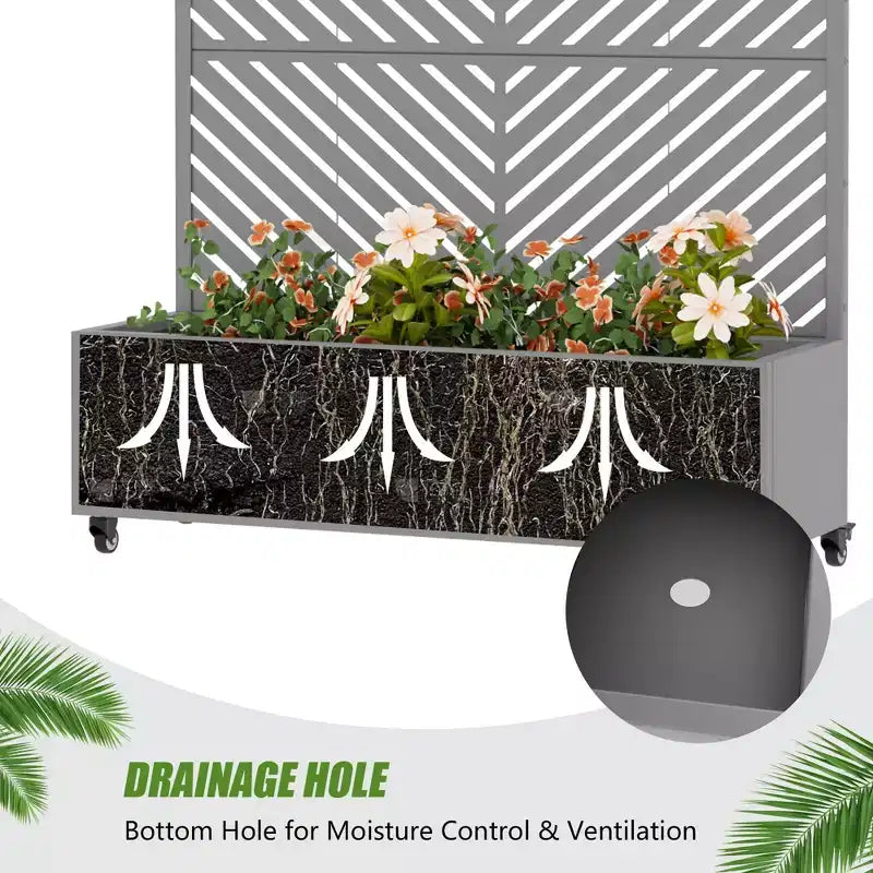 Jardinière avec écran de confidentialité en métal d'extérieur, écran décoratif autoportant avec lit de jardin surélevé, treillis pour plantes grimpantes, pot de fleurs