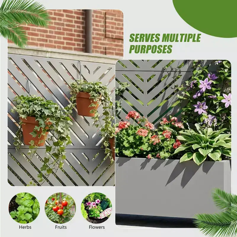 Jardinière avec écran de confidentialité en métal d'extérieur, écran décoratif autoportant avec lit de jardin surélevé, treillis pour plantes grimpantes, pot de fleurs