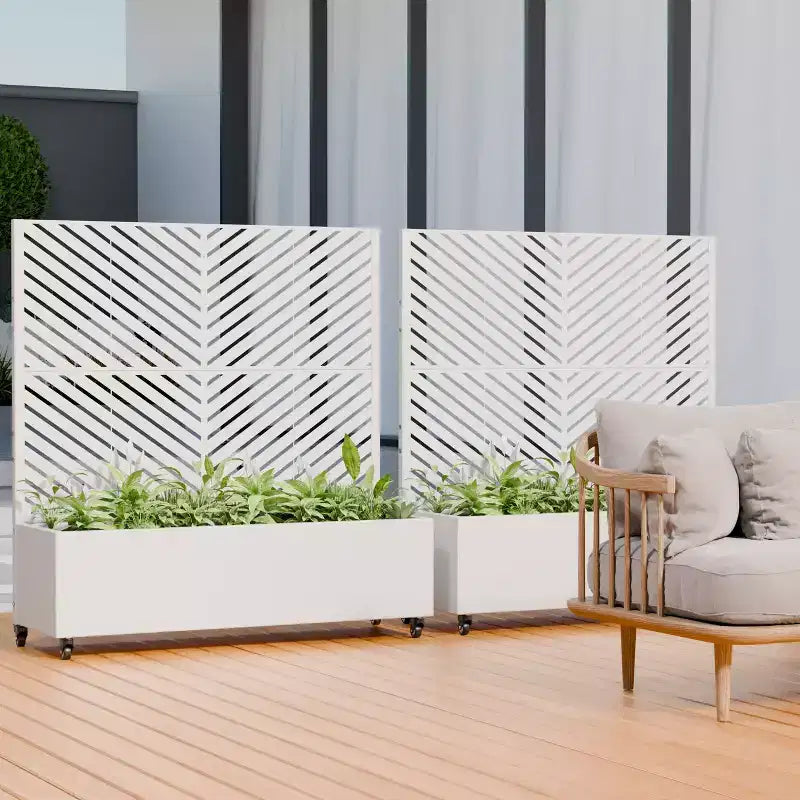 Jardinière avec écran de confidentialité en métal d'extérieur, écran décoratif autoportant avec lit de jardin surélevé, treillis pour plantes grimpantes, pot de fleurs