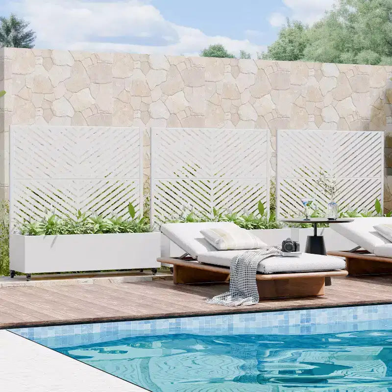 Jardinière avec écran de confidentialité en métal d'extérieur, écran décoratif autoportant avec lit de jardin surélevé, treillis pour plantes grimpantes, pot de fleurs