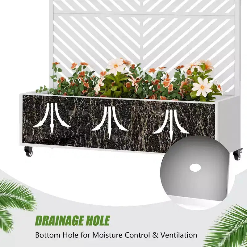 Jardinière avec écran de confidentialité en métal d'extérieur, écran décoratif autoportant avec lit de jardin surélevé, treillis pour plantes grimpantes, pot de fleurs