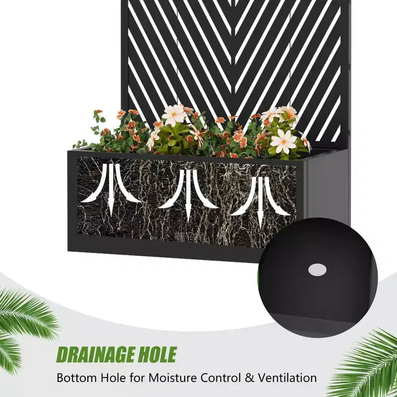 Jardinière avec écran de confidentialité en métal d'extérieur, écran décoratif autoportant avec lit de jardin surélevé, treillis pour plantes grimpantes, pot de fleurs