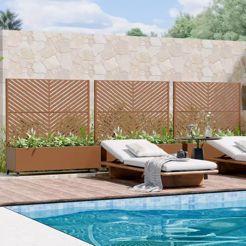 Jardinière avec écran de confidentialité en métal d'extérieur, écran décoratif autoportant avec lit de jardin surélevé, treillis pour plantes grimpantes, pot de fleurs