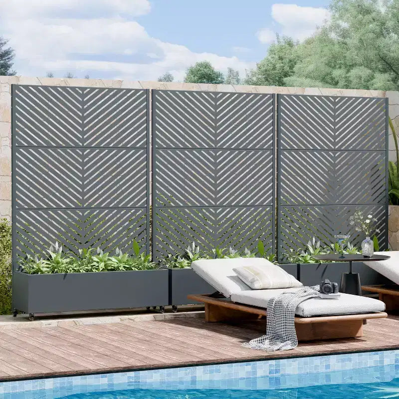 Jardinière avec écran de confidentialité en métal d'extérieur, écran décoratif autoportant avec lit de jardin surélevé, treillis pour plantes grimpantes, pot de fleurs