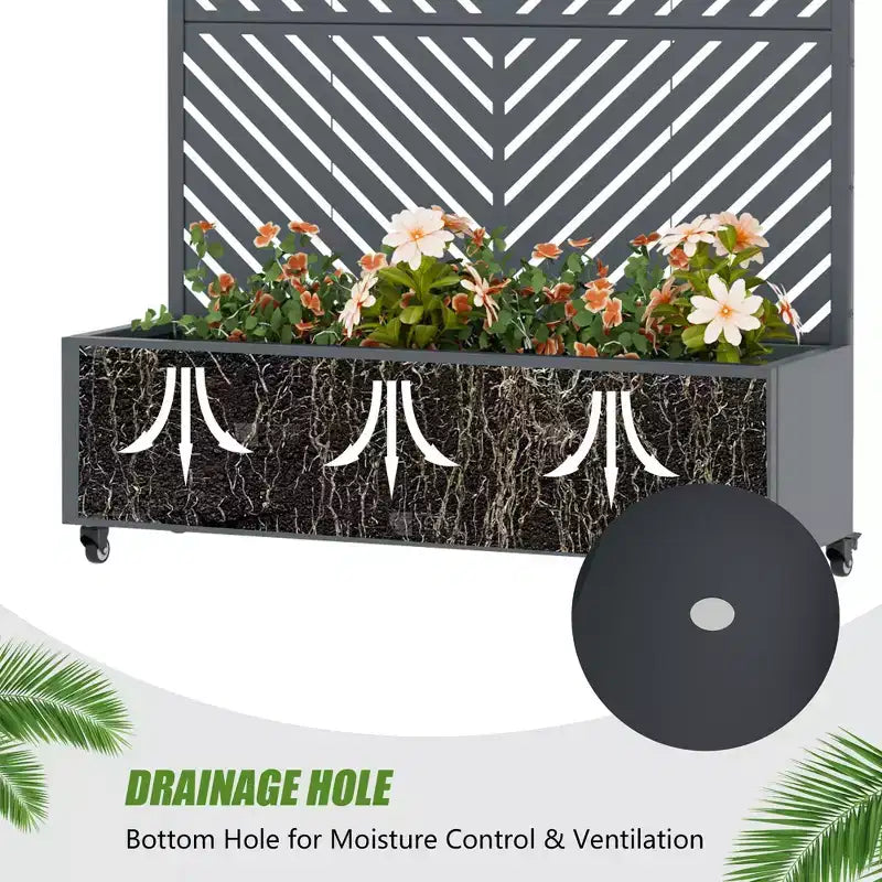 Jardinière avec écran de confidentialité en métal d'extérieur, écran décoratif autoportant avec lit de jardin surélevé, treillis pour plantes grimpantes, pot de fleurs