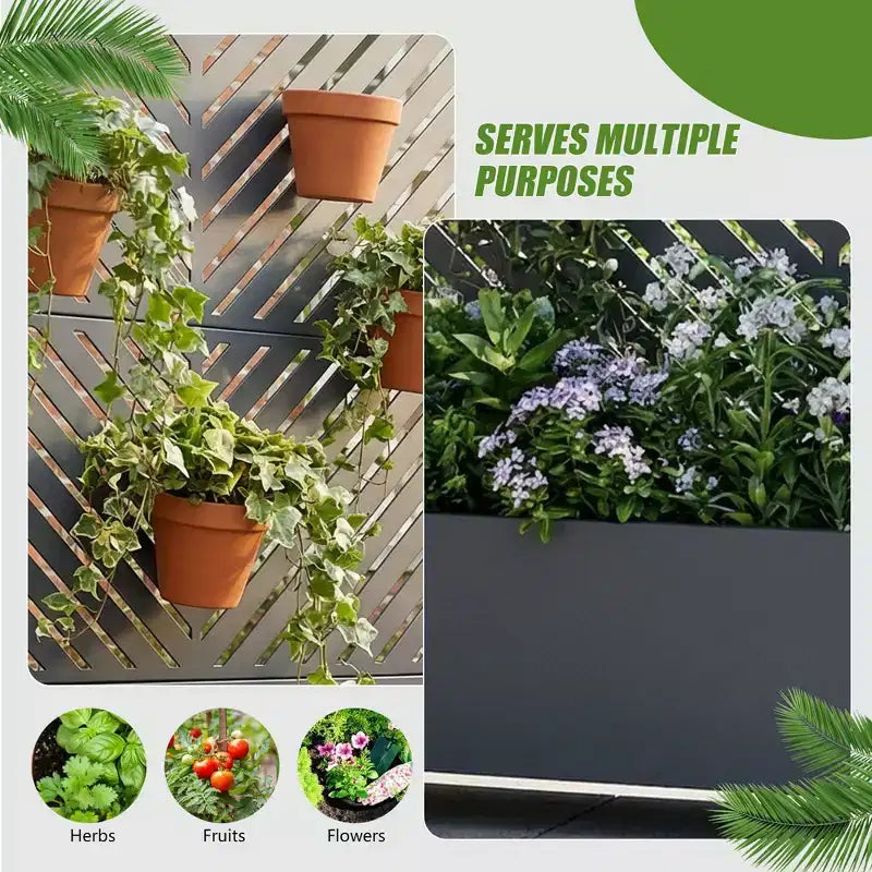 Jardinière avec écran de confidentialité en métal d'extérieur, écran décoratif autoportant avec lit de jardin surélevé, treillis pour plantes grimpantes, pot de fleurs