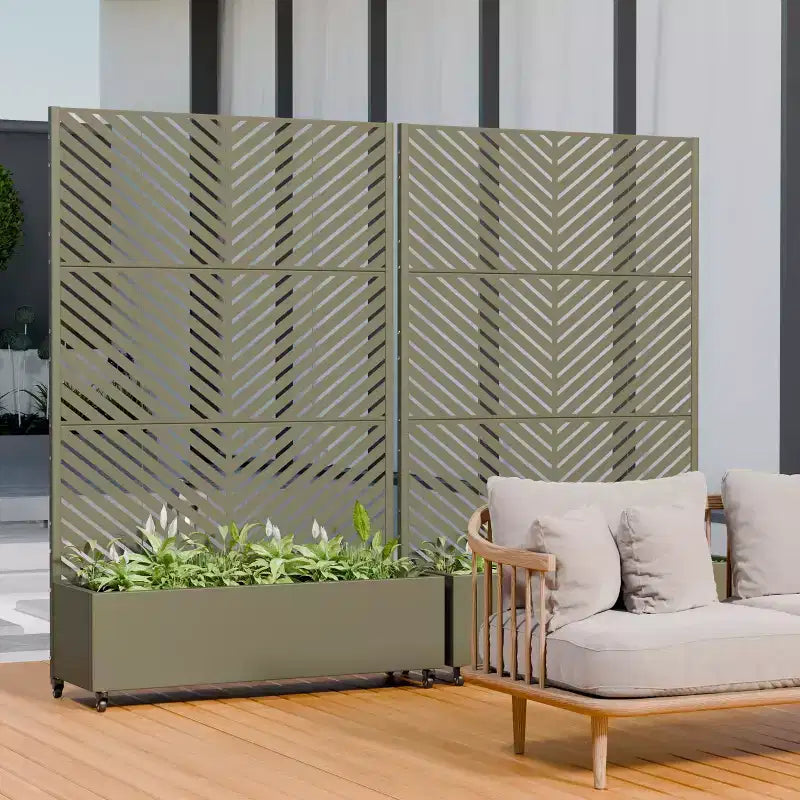 Jardinière avec écran de confidentialité en métal d'extérieur, écran décoratif autoportant avec lit de jardin surélevé, treillis pour plantes grimpantes, pot de fleurs