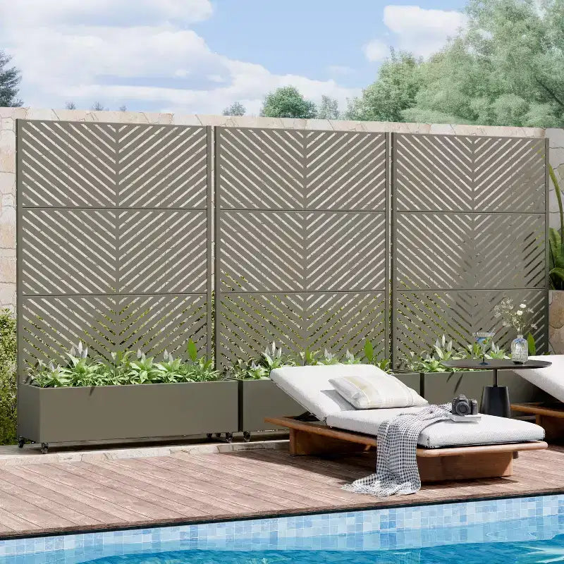 Jardinière avec écran de confidentialité en métal d'extérieur, écran décoratif autoportant avec lit de jardin surélevé, treillis pour plantes grimpantes, pot de fleurs