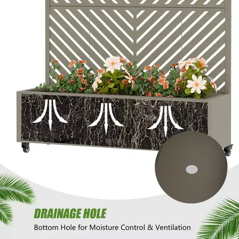 Jardinière avec écran de confidentialité en métal d'extérieur, écran décoratif autoportant avec lit de jardin surélevé, treillis pour plantes grimpantes, pot de fleurs