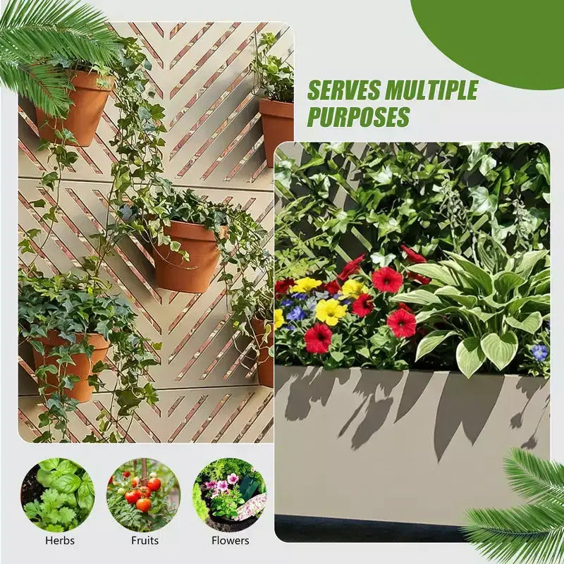 Jardinière avec écran de confidentialité en métal d'extérieur, écran décoratif autoportant avec lit de jardin surélevé, treillis pour plantes grimpantes, pot de fleurs