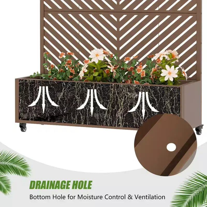 Jardinière avec écran de confidentialité en métal d'extérieur, écran décoratif autoportant avec lit de jardin surélevé, treillis pour plantes grimpantes, pot de fleurs