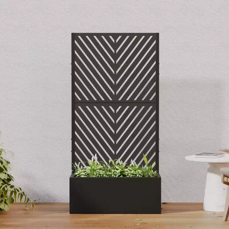 Jardinière avec écran de confidentialité en métal d'extérieur, écran décoratif autoportant avec lit de jardin surélevé, treillis pour plantes grimpantes, pot de fleurs