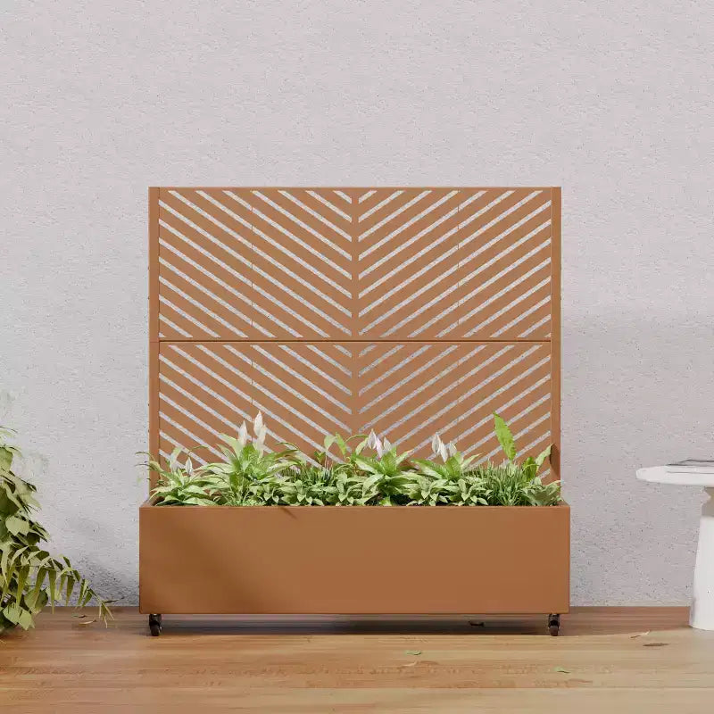 PexFix Outdoor Metal Privacy Screen Planter Box Freestanding Decorative Screen with Raised Garden Bed Climbing Plants Trellis Flower Pot