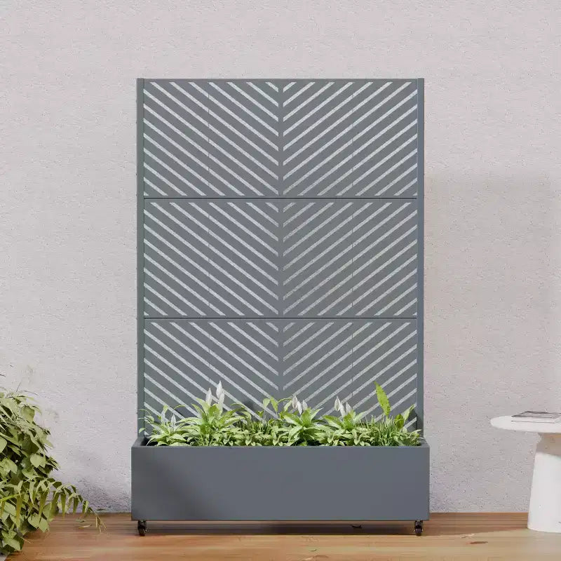 Jardinière avec écran de confidentialité en métal d'extérieur, écran décoratif autoportant avec lit de jardin surélevé, treillis pour plantes grimpantes, pot de fleurs