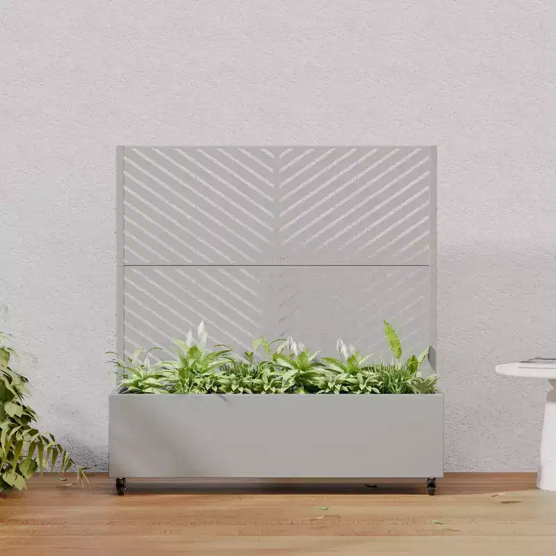 Jardinière avec écran de confidentialité en métal d'extérieur, écran décoratif autoportant avec lit de jardin surélevé, treillis pour plantes grimpantes, pot de fleurs