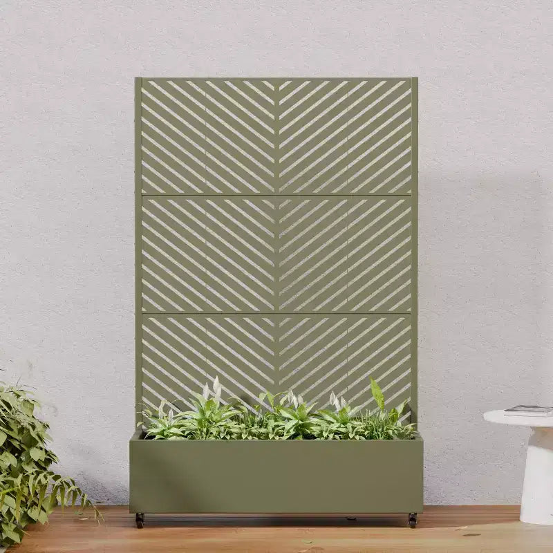 Jardinière avec écran de confidentialité en métal d'extérieur, écran décoratif autoportant avec lit de jardin surélevé, treillis pour plantes grimpantes, pot de fleurs