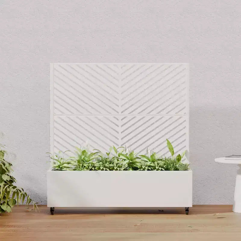 Jardinière avec écran de confidentialité en métal d'extérieur, écran décoratif autoportant avec lit de jardin surélevé, treillis pour plantes grimpantes, pot de fleurs