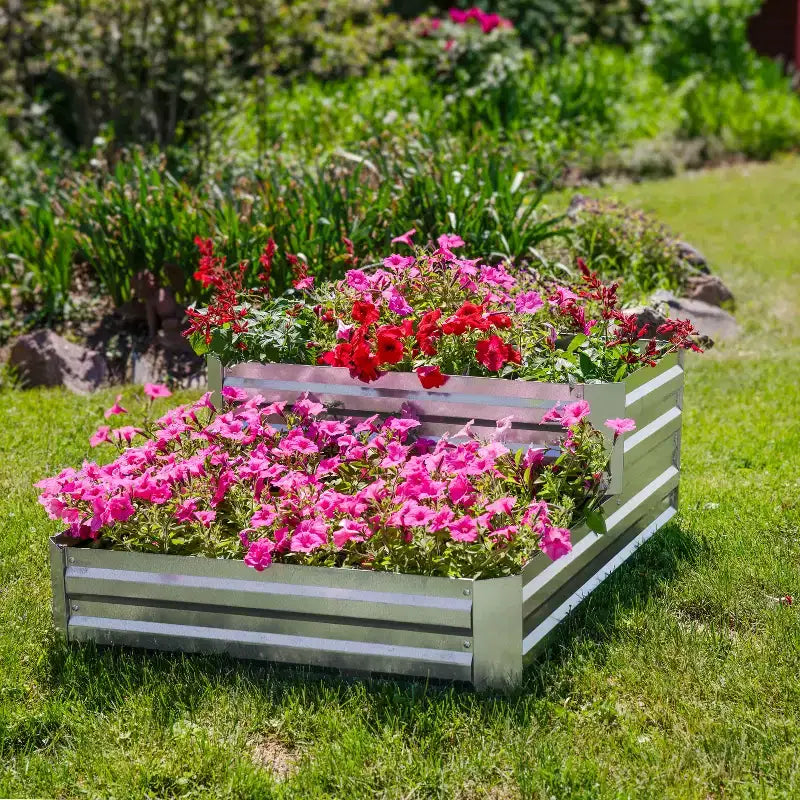 Carré potager surélevé en acier galvanisé à 2 niveaux - 17,75 H