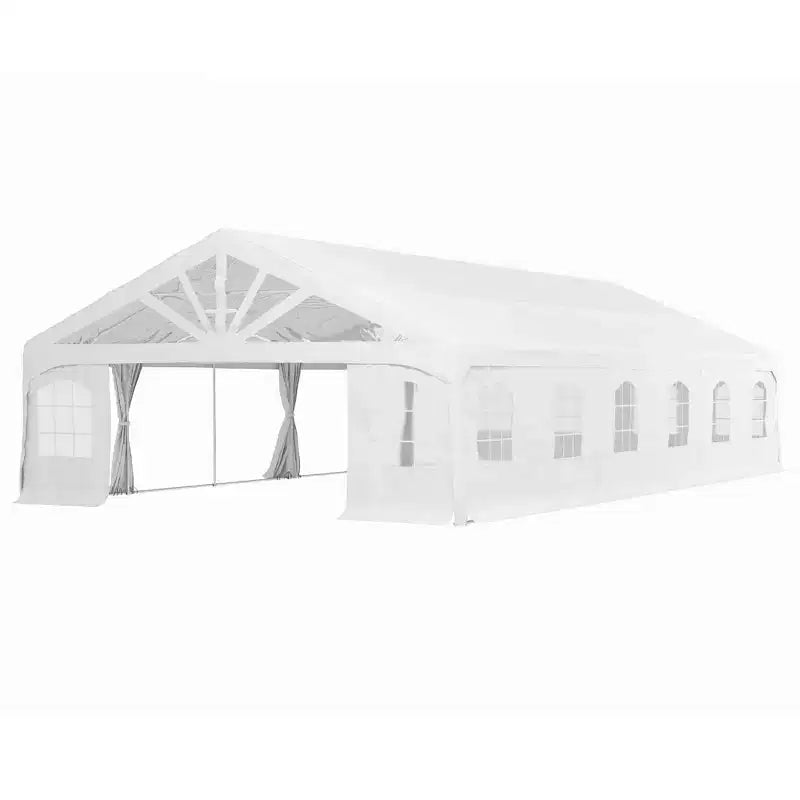 Outsunny 19.5' x 39' Party Tent, Heavy Duty Sun Shade Canopy Tent with 2 Doors and 20 Windows, White