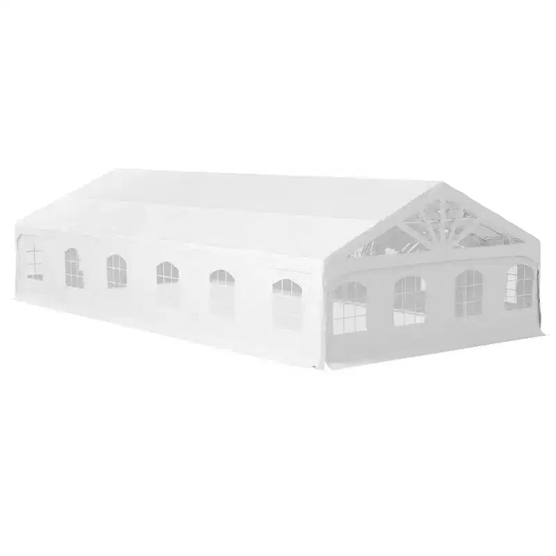 Tonnelle de réception de 5,9 m x 11,9 m, tonnelle de protection solaire robuste avec 2 portes et 20 fenêtres, blanche