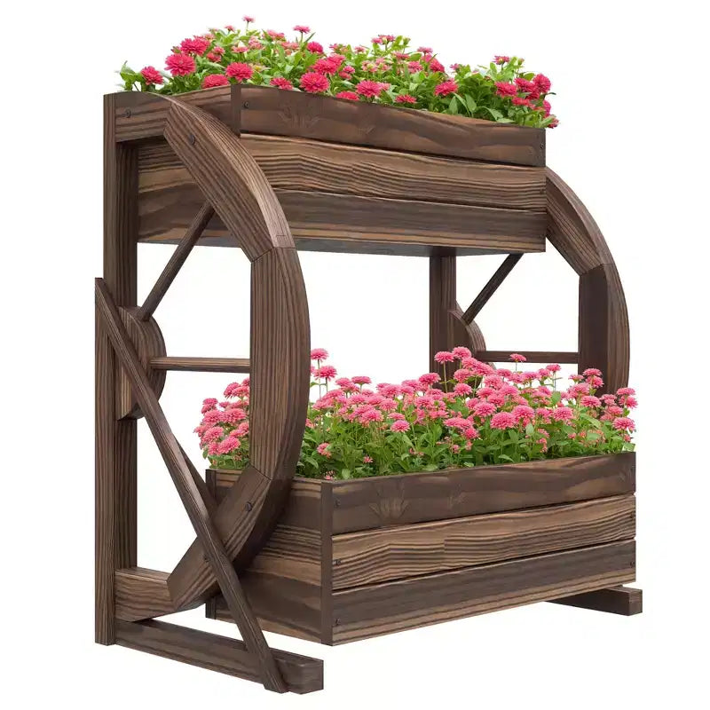 Outsunny Wooden Wagon Planter Box, Decorative Raised Garden Bed for Vegetables Flowers Herbs, 22 x 13 x 22