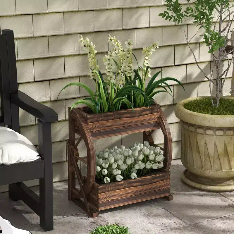 Jardinière décorative en bois en forme de chariot, jardinière surélevée pour légumes, fleurs et herbes aromatiques, 56 x 33 x 56 cm
