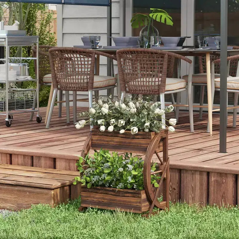 Jardinière décorative en bois en forme de chariot, jardinière surélevée pour légumes, fleurs et herbes aromatiques, 56 x 33 x 56 cm