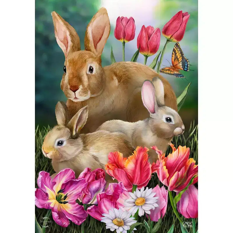 Briarwood Lane Spring House Flag 40x28 For Outdoor Bunny Family For Spring House Flag